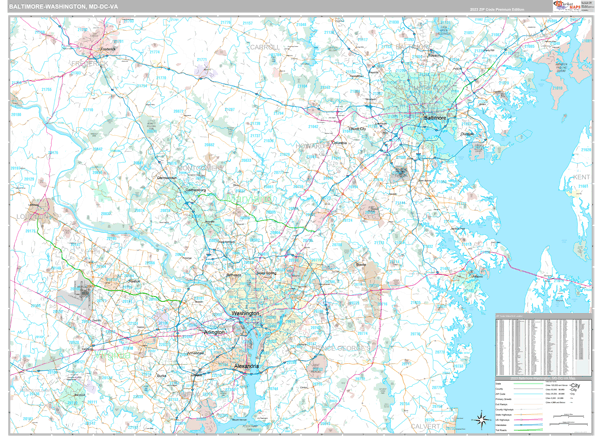 Baltimore-Washington, MD Metro Area Wall Map